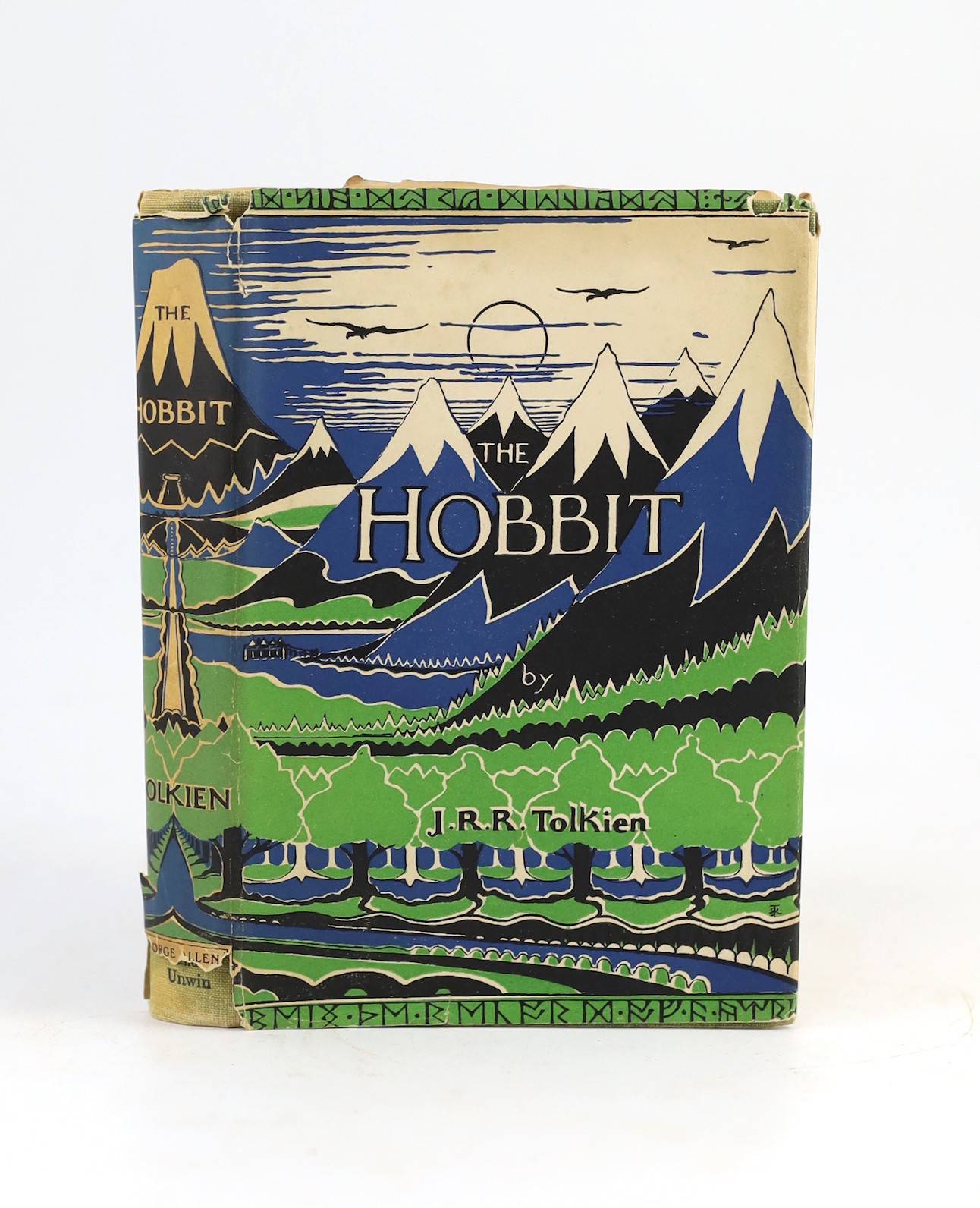 Tolkien, J.R.R. - The Hobbit or There and Back Again. Illustrated by the Author. 2nd edition, sixth impression. coloured frontis and 8 text illus. (7 full page), coloured maps on e/ps., half title; publisher's green clot